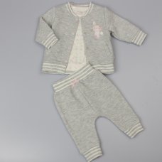 F12415: Baby Girls Bunny Quilted 3 Piece Outfit (0-9 Months)